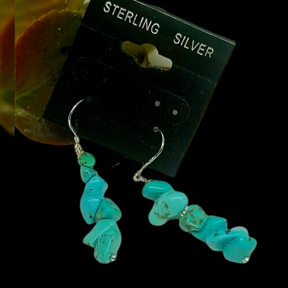 Navajo style Sterling silver 925'Turquoise stone Chips beads earrings Pretty 🐎